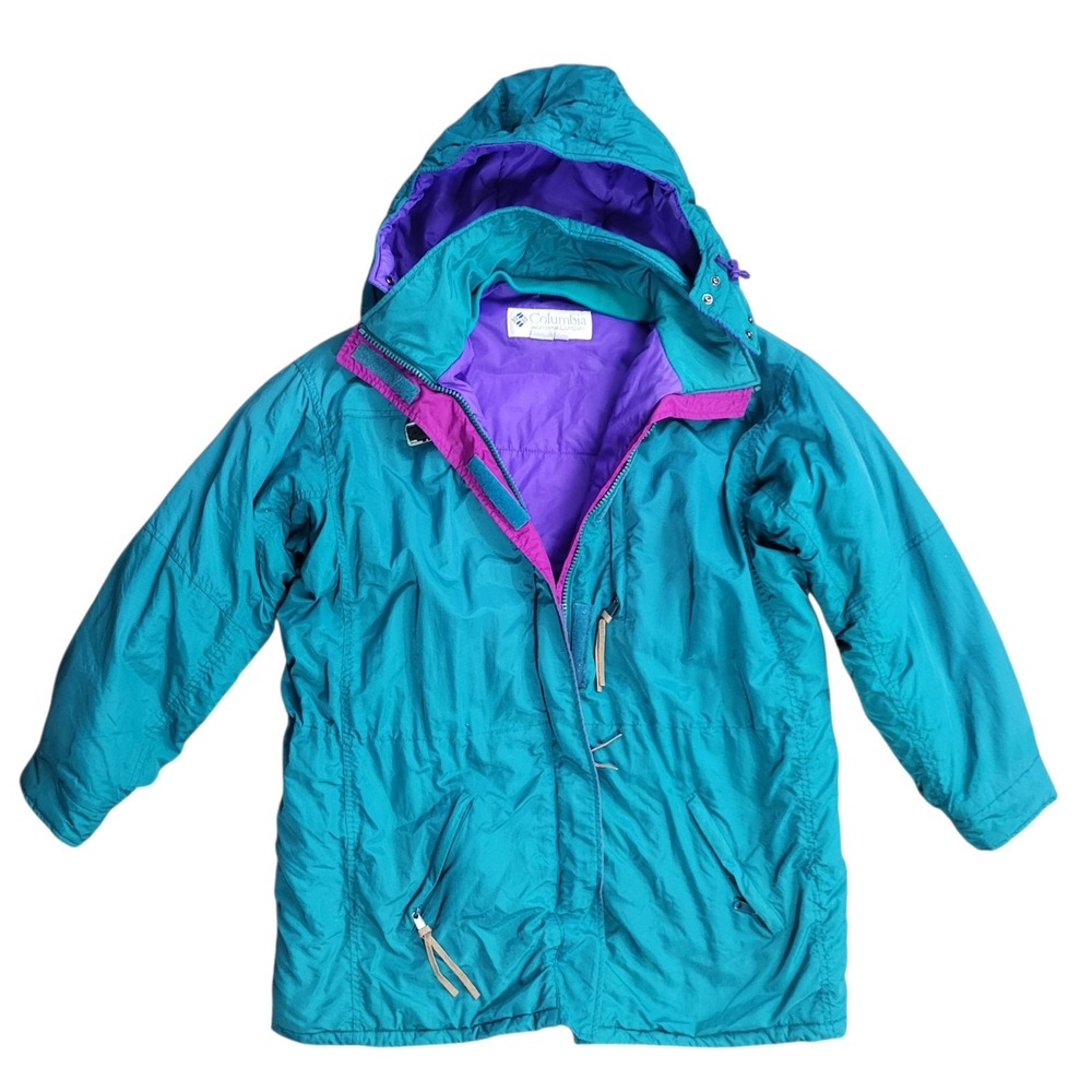 VTG 90s Columbia Radial Sleeve Jacket Teal Colorblock Women's L Hooded Retro ski